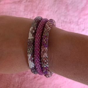 Set of Three Pink Beaded Bracelets